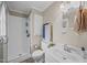 Bathroom featuring a sleek vanity and large glass enclosed shower at 1208 Briarcliff Rd, Burlington, NC 27215