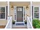 Welcoming front entrance with a gray door, sidelights, and potted plants at 1308 Helmsdale Dr, Cary, NC 27511