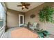 Cozy screened-in porch with ceiling fan and decorative outdoor rug at 1404 Palmer Hill Dr, Durham, NC 27703