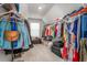 Spacious walk-in closet featuring built in shelving and storage space, plus carpeted floors at 1415 Dalton Pl, Mebane, NC 27302