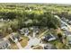 Aerial view of the community, lush green forests and scenic pond at 1527 Ingraham Dr, Apex, NC 27502