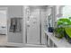 Bathroom showcasing a glass shower, plants and natural lighting at 207 Grand Ave, Raleigh, NC 27606