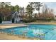 Community swimming pool with starting blocks and lap lanes, surrounded by seating and trees at 2133 Persimmon Ridge Dr, Raleigh, NC 27604