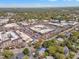 An aerial view of a shopping center featuring a variety of stores and ample parking surrounded by trees at 2306 Stafford Ave # A, Raleigh, NC 27607