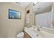 Neutral bathroom with a large mirror, framed art, and combination shower and tub at 2514 Mcgowan Ct, Wake Forest, NC 27587