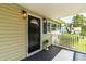 Inviting front porch with classic black door, stylish lighting, and manicured landscaping at 2616 Bullock Rd, Durham, NC 27704