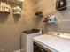 Functional laundry room with shelving and modern washer and dryer at 3037 Willow Ranch Dr, Fuquay Varina, NC 27526