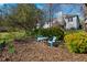 Backyard featuring outdoor seating, manicured lawn, and mature trees at 406 Southshore Pkwy, Durham, NC 27703