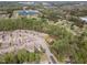 Expansive aerial view of a neighborhood with lush trees, winding roads and community amenities in the distance at 469 Winding Wood Dr, Clayton, NC 27520