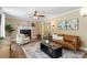 Cozy living room featuring a fireplace, a leather sofa and wood flooring at 4725 Sinclair Dr, Raleigh, NC 27616