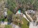 A bird's-eye view captures the home's pool, manicured lawn, and proximity to lush greenery, offering privacy at 5220 Linksland Dr, Holly Springs, NC 27540