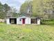 Exterior shot of a red shed with a white door, perfect for outdoor activities and enjoying nature at 540 S Cheatham St, Franklinton, NC 27525