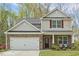 Charming two-story home with stone accents, a two-car garage, and inviting curb appeal at 6021 Watsonia Dr, Zebulon, NC 27597