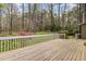 This back deck features a wooden deck and view of the wooded backyard at 7212 Rabbit Run, Wake Forest, NC 27587
