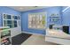 Bedroom with blue walls and sewing station, perfect for crafting and hobbies at 73214 Burrington, Chapel Hill, NC 27517