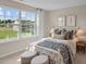 Light filled bedroom featuring a bed, upholstered stools, and a large window with backyard views at 7750 Michelle Rd, Rocky Mount, NC 27803