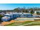 An aerial shows the blue gray townhome building under construction at 110 Bellamy Ln # 107, Chapel Hill, NC 27516