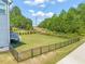 Large, fenced backyard offers ample green space with a backdrop of trees and natural beauty at 1121 White Oak Creek Dr, Apex, NC 27523