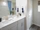 Well-lit bathroom featuring double vanity with white countertops and modern fixtures at 1135 Winding Spring Dr, Mebane, NC 27302