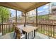 Relaxing screened patio with table and seating and views of the yard at 1524 Catch Fly Ln, Durham, NC 27713