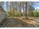 View of the backyard with scattered gravel and large trees at 3022 Dixon Rd, Durham, NC 27707