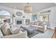 Spacious living room featuring plush sofas, fireplace, large windows, and stylish lighting at 4303 Thetford Rd, Durham, NC 27707