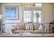 Comfortable living room featuring large windows, neutral colors, and decorative artwork at 4303 Thetford Rd, Durham, NC 27707