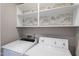 The laundry room has white shelving and newer model washer and dryer at 7825 Breckon Way, Raleigh, NC 27615
