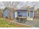 Private backyard with an outdoor dining area, grill, and stylish blue exterior at 1120 N Roxboro St, Durham, NC 27701