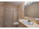 Functional bathroom features a single sink vanity, toilet, and shower with a curtain at 114 Montrose Dr # 114, Durham, NC 27707