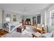 Bright living room with hardwood floors, white sofa, and large windows at 116 Lakewood Dr, Wendell, NC 27591