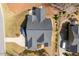 Overhead view of the property, highlighting roof, patio, and yard in a residential neighborhood at 150 Lystra Ridge Rd, Chapel Hill, NC 27517