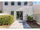 Backyard patio with a sliding glass door for indoor-outdoor living at 154 Alamosa Pl, Cary, NC 27519
