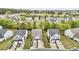 An aerial view of a neighborhood showing two-story homes and tree-lined streets at 2100 Thornblade Dr, Raleigh, NC 27604