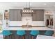 Beautiful kitchen featuring gray cabinets, a large island with seating, and stainless steel appliances at 45 Melody Dr, Youngsville, NC 27596