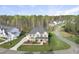 Lovely aerial view of a brick two-story house in a scenic neighborhood with mature trees at 8117 Fergus Ct, Wake Forest, NC 27587