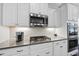 Bright kitchen with white subway tile backsplash, granite countertops, and stainless steel appliances at 8117 Fergus Ct, Wake Forest, NC 27587