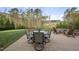 Paver patio with dining table, chairs, and a fire pit offering an outdoor gathering space surrounded by a lush backyard at 8117 Fergus Ct, Wake Forest, NC 27587
