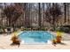 Private, in-ground pool with mature landscaping and patio seating at 120 Teasel Ct, Clayton, NC 27527