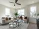 Bright living room featuring large windows, modern furnishings, ceiling fan, and stylish decor at 1408 Sawyer Rd # 101, Raleigh, NC 27610