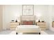 Serene bedroom featuring a neutral palette, stylish furnishings, ambient lighting, and artistic wall decor at 1717 Goldfinch Perch Ln, Knightdale, NC 27545