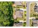A bird's eye view of the house showcasing its roof, yard, and patio at 2421 Trenton Park Ln, Raleigh, NC 27607