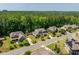 Aerial view showcasing the beautiful neighborhood surrounded by mature trees and lush greenery at 2421 Trenton Park Ln, Raleigh, NC 27607