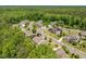 Aerial view of a neighborhood surrounded by lush greenery, highlighting a peaceful community at 2421 Trenton Park Ln, Raleigh, NC 27607