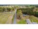 Aerial shot capturing the house amid trees and other houses off of a road at 3026 Shoeheel Rd, Kenly, NC 27542