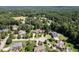 Stunning aerial view of a luxurious home nestled among lush trees and manicured lawns in a private community at 3505 Jonaway Cir, Fuquay Varina, NC 27526
