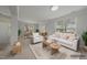 Bright living room featuring neutral tones, large windows, and a stylish arrangement of modern furniture at 408 Indian Elm Ln, Cary, NC 27519