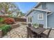 Beautiful backyard features a stone patio with dining set and manicured landscaping at 410 N Hyde Park Ave, Durham, NC 27703