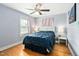 Comfortable bedroom with wood floors, neutral paint, ceiling fan, and natural light at 440 S Church St, Coats, NC 27521
