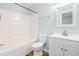 Clean and functional bathroom featuring a tub-shower combination, a toilet, and a vanity with fresh white finishes at 602 Walnut Woods Dr # 62, Morrisville, NC 27560